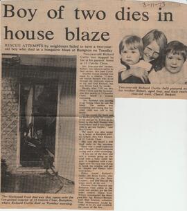 1973 Boy Of Two Dies In House Blaze - Richard Curtis