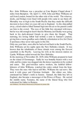 A little history of Rev John Williams' work in the South Seas