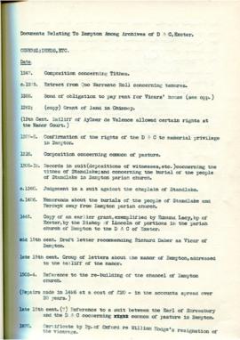 Documents relating to Bampton Among Archives of D&C in Exeter, compiles by Lloyd Hughes Owens