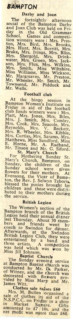 Reports for Darby & Joan; Football clubs; St Mary's; British Legion; Baptist Church; NSPCC