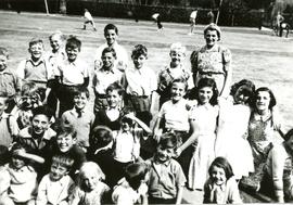 Evacuee children in Bampton enjoying games at Weald Manor