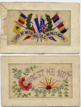 Two silk cards sent by Albert Townsend from France in WWI, to his family, in 1917