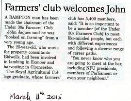 John Jaques from Bampton has been made chairman of the Under 30s Farmers' Club.