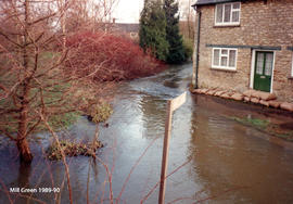 Mill Green path totally covered with flood water 1989-90