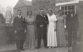 L-R George Ginger, groom's brother, unknown, Frank Arnold Ginger, Gladys Amy Townsend, Dora and S...