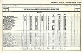 Bus timetable showing buses running between Witney, Bampton Lechalade and Fairford in June 1962