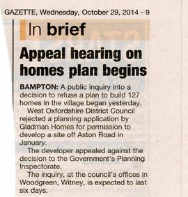 October 29th 2014. A public enquiry into a decision to refuse a plan by Gladman Homes to build 12...