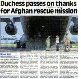 RAF Brize Norton:  Duchess of Cambridge passes on thanks for Afghan rescue mission