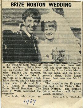 
Marriage of Colin Reginald Rouse of Backhouse farm Bampton and Pauline Joy Marriott at St Britiu...