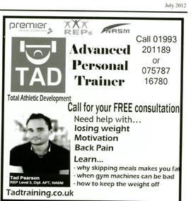 An advert in the July 2012 issue of The Beam for Tad Pearson, a personal fitness trainer