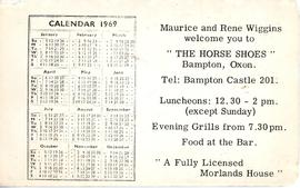 Advert & calendar for the Horse Shoe Inn 1969