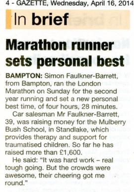 Marathon runner Simon Faulkner-Barrett from Bampton set persona best time