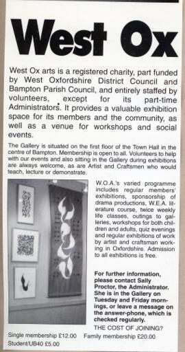 West Ox Arts, a registered charity based in the Gallery upstairs in Bampton Town Hall