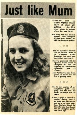 Claire Wythes wins Queen's Guide award in 1978