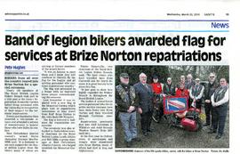 RAF Brize Norton Repatriation:  Band of legion Bikers awarded flag for services