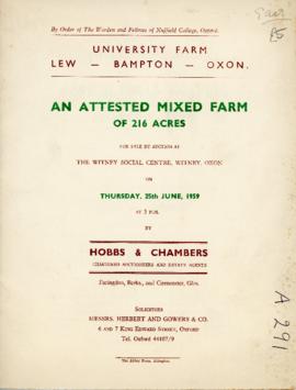 Sales brochure for University Farm, Lew June 25th 1959