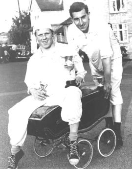 L-R Jim Townsend and cousin Frank Hudson shirt race winners 1965
