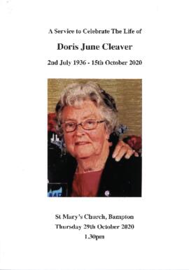 Doris June Cleaver. Funeral service program
