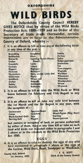Leaflet regarding wild birds (1947)