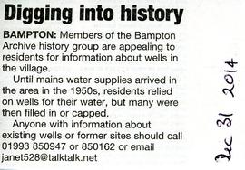 Bampton Community Archive seeks information about wells