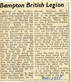 Feb 1968. Report of the AGM of Bampton Branch of the British Legion along with the Women's section.