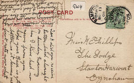 Postcard to Miss K Phillips, The Lodge, Stanton Harcourt_