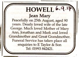 Jean Mary Howell Death Announcement 2017