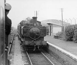 Locomotive 7412 at Brize Norton and Bampton railway station in 1959