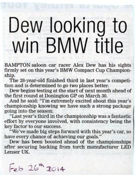 Alex Dew has sights set on this year's BMW Compact Cup Championship