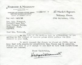 Letter from Habgood and Mammatt on September 28th 1964 to Mrs E L Townsend, at (formerly) The Swa...