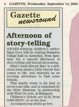 Mini Grey, award winning children's author comes to Bampton for a special afternoon of story telling