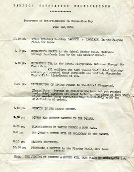 A program of entertainments on Coronation Day June 2nd 1953.