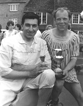 L-R Frank Hudson and cousin Jim Townsend shirt race winners 1964