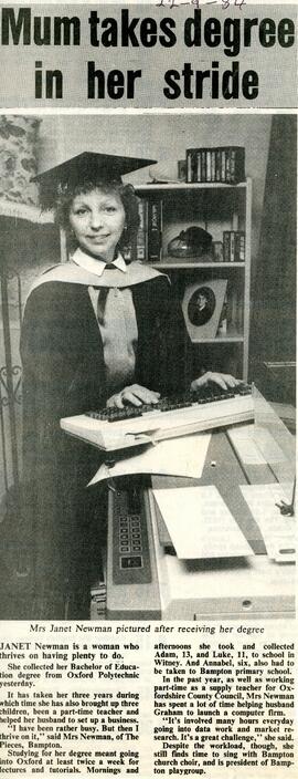 1984 Mum Janet Newman Takes Degree In Her Stride