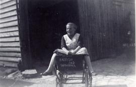 Mrs Emmie Hunt, mother of 'Rocky,' Ernie Hunt in Castle View farmyard