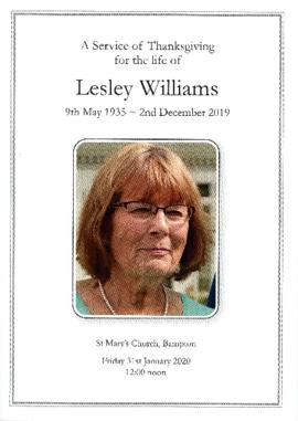 Funeral programme for Lesley Williams