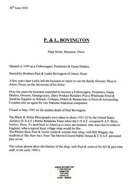 A History of P & L Bovington by Simon Bovington