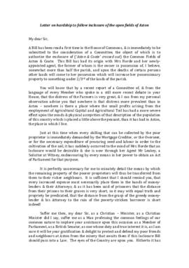Protest letter on hardship to follow inclosure of the open  fields of Aston [196614]
