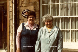 Jackie Lewin (L) with mother Jean Cook (R) home helps 1983