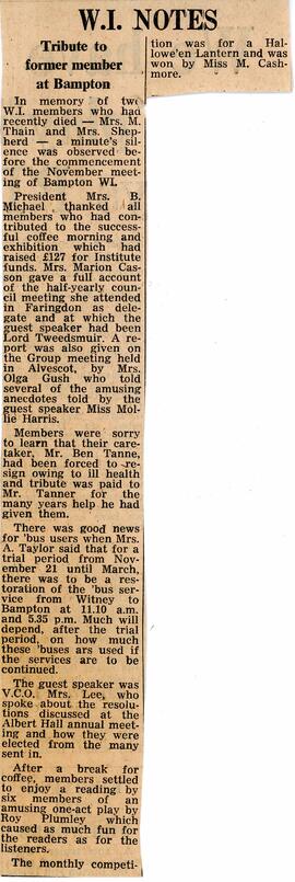 Nov 12Th 1982 Wi Reported Death Of Mrs M Thain & Mrs Shepherd.