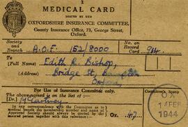 Medical Card for Edith (Edie) Foreshew issued for WWII