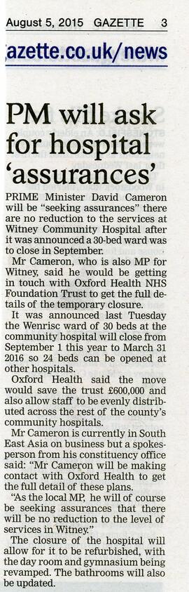 David Cameron Concerned About Witney Cottage Hospital