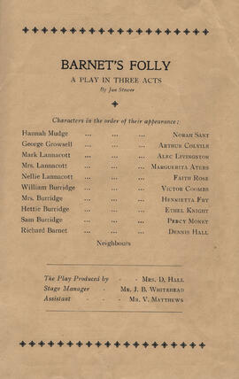 Barnet's Folly March 10th, 11th & 12th 1937 Program inside cover. The cast