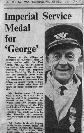Imperial medal for George Dafter. Feb 16th 1968
