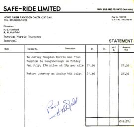 Safe-Ride Limited bills for Bampton Traditional Morris Men