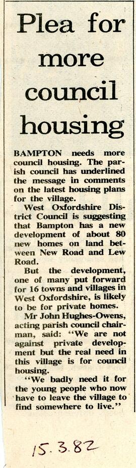 March 15Th 1982 Plea For More Council Housing In Bampton