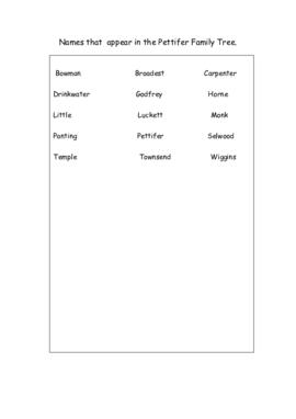 Names in the Edward Pettifer Family Tree copy