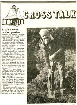Francis Shergold, Weald Manor gardener retires after 50 years. W. Gazette Feb 23rd 1984