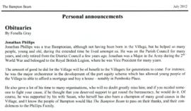 Death notices of several Bampton people