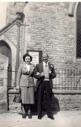 Edith and Harold Foreshew, 16.4.49 outside the Methodist Church in Bridge Street from Frank Hudson